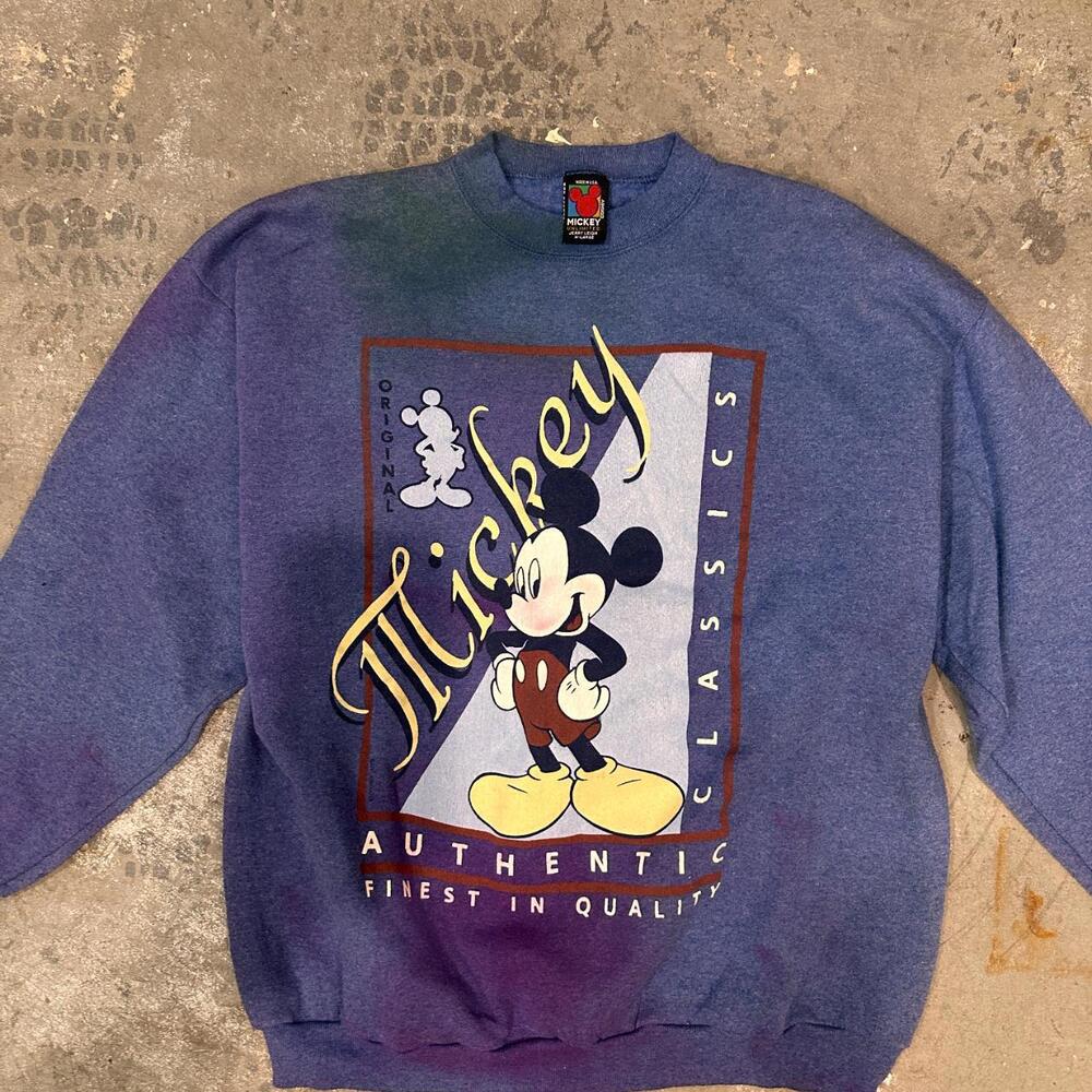 Vintage 90s Mickey Mouse Crewneck Sweatshirt Print Logo Blue Color Unisex - Picture 3 of 6